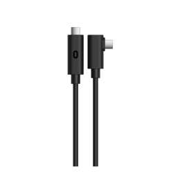 Two black USB-C cables with one connector facing up and the other to the right, both attached to long black cords, set against a plain white background creating a clean and modern atmosphere